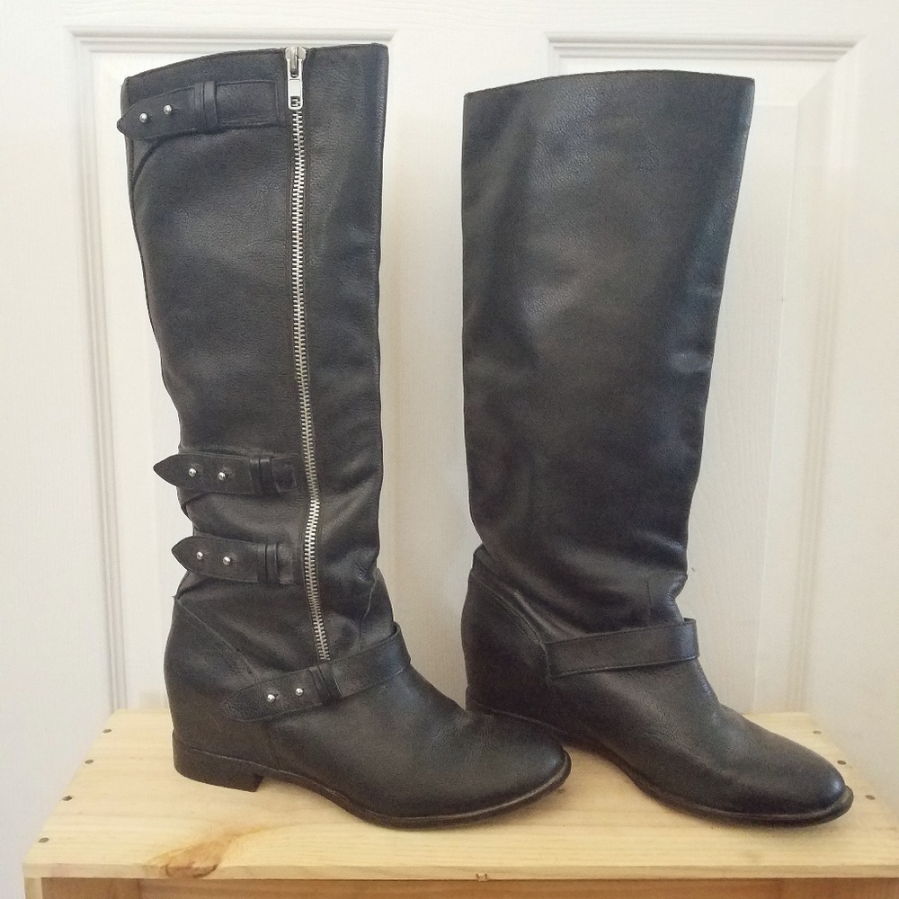 Hidden Wedge Black Moto Boot Soft Genuine Leather